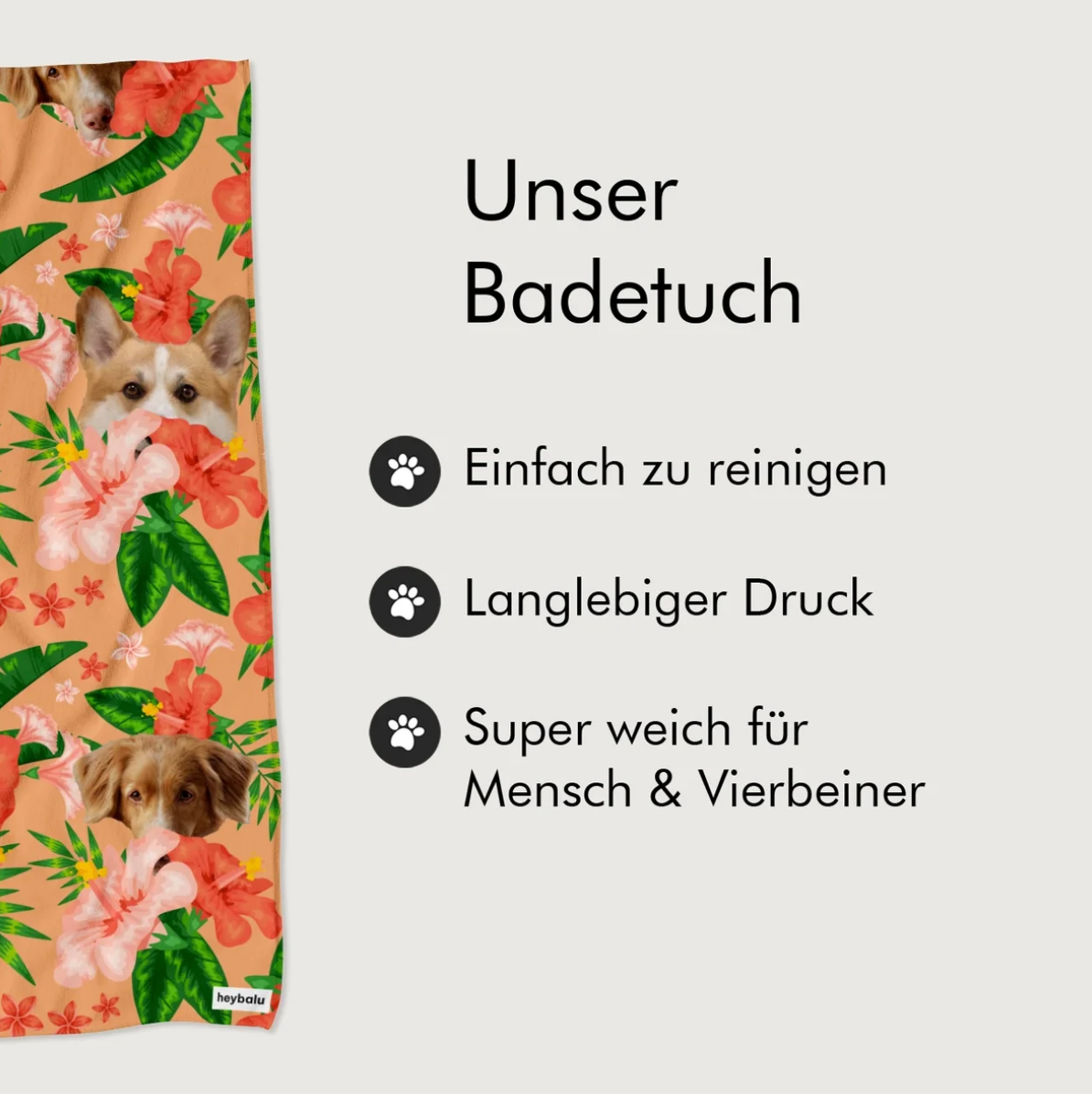 Serviette de bain personnalisable avec motif de fleurs et d'animaux sur fond corail. Douce et facile d'entretien.