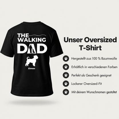 T-shirt oversize noir 100 % coton avec l'inscription "The Walking Dad" et un motif de chien.