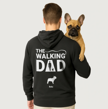Sweat à capuche noir avec l'inscription "THE WALKING DAD" et un motif de chien au dos.