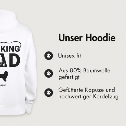Sweat à capuche blanc avec l'inscription "The Walking Dad", 80 % coton, coupe unisexe, capuche doublée.
