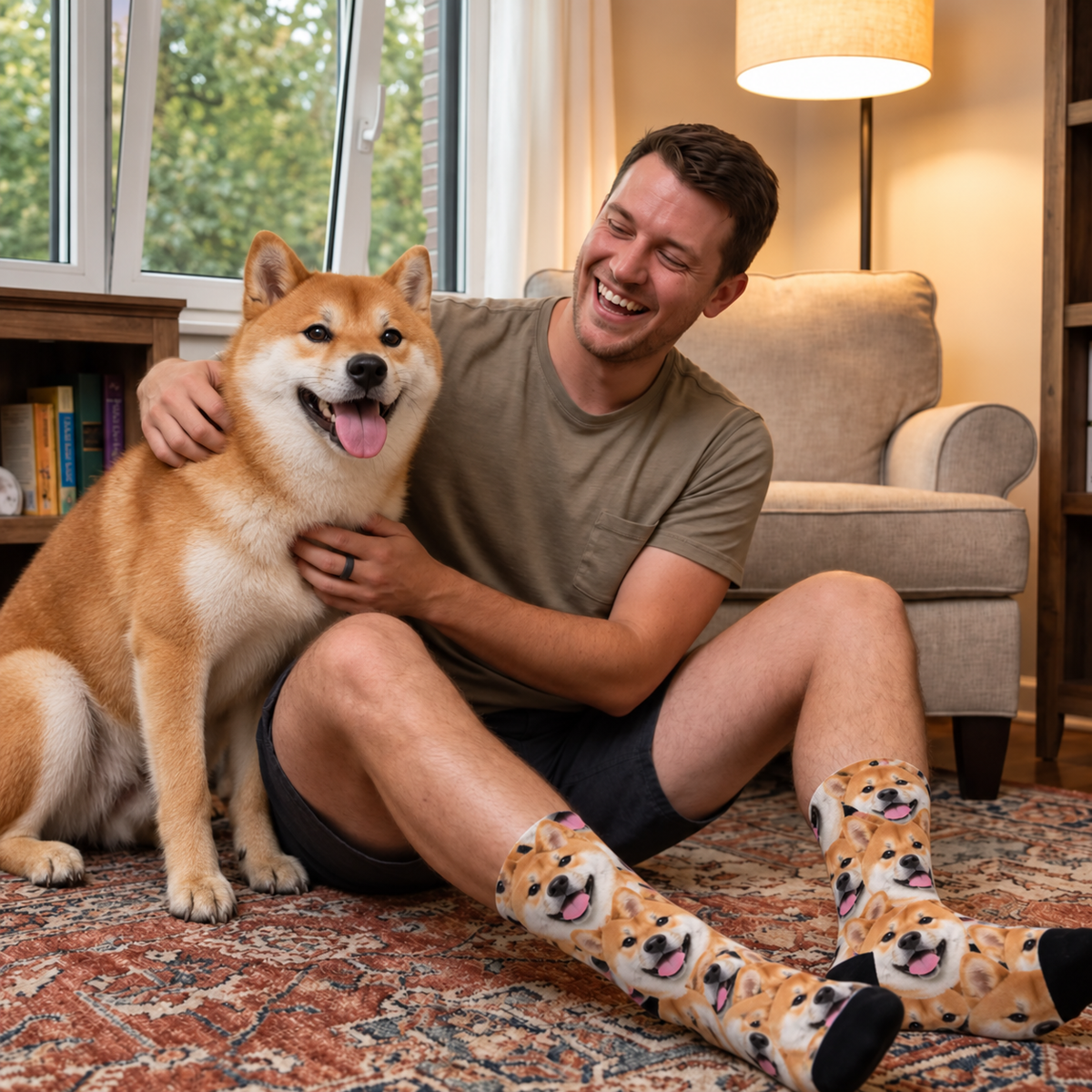 Chaussettes personnalisées avec motif photo de shiba inu, colorées et en matière de qualité.